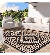 GENIMO Outdoor Patio Rug, 5' x 8' Waterproof Plastic Straw Mat, Reversible Geometric Camping Carp...