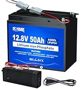 DC HOUSE 12V 50Ah LiFePo4 Lithium Battery for Trolling Motor with 12V 10A Charger and Battery Con...
