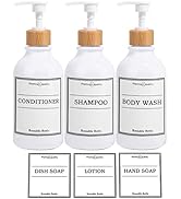 Shampoo and Conditioner Dispenser-Set of 3-16 oz Reusable Pump Bottle Dispenser for Bathroom with...