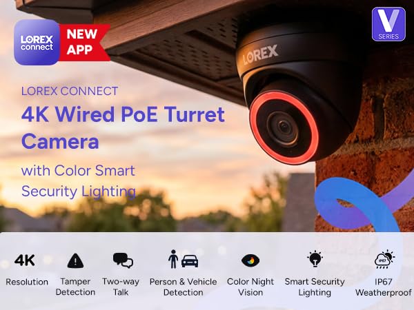 Lorex Connect V5 4K PoE Turret Cameras with Color Smart Security Lighting - Black