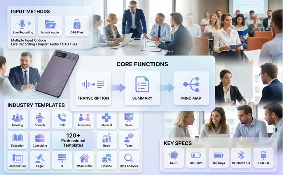 live recording,mind map, voice memory,soundore work ai recorder