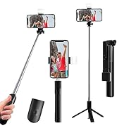 Selfie Stick, 40 in Retractable Phone Tripod with Wireless Remote Control & Light, Portable Selfi...