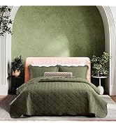 Ted Baker Quilt Set King – 3-Piece Green Shell Quilt with Shams – Satin, Lightweight Bedspread