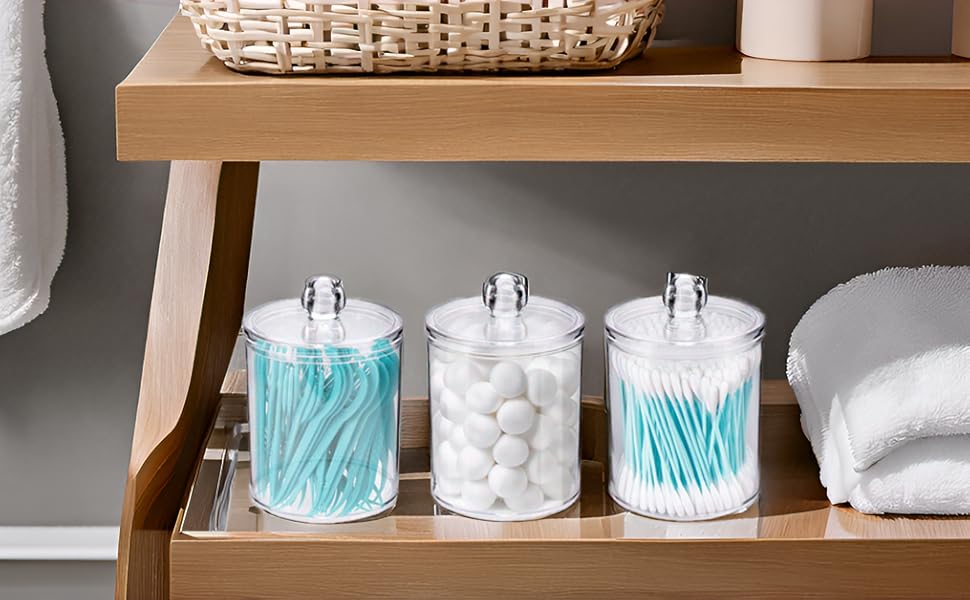 qtip dispenser; bathroom jars ; bathroom canisters; cotton pad holder; bathroom containers