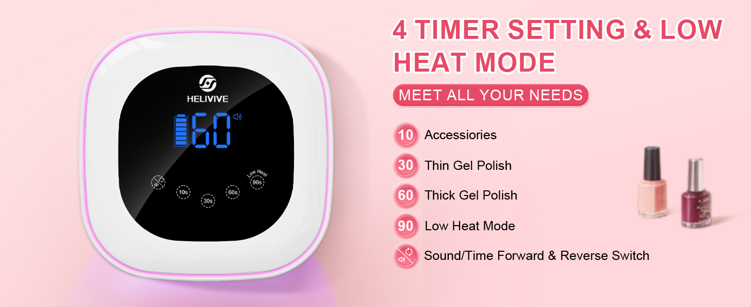 4 Timer Options (10s, 30s, 60s, 90s low heat)