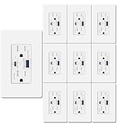 USB C Outlet PD3.0,GreenCycle 10PK GaN 65W Type C Outlet,Fast Charging USB-C Charger,15Amp Tamper...