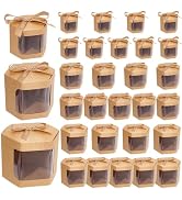 BENECREAT 30 Packs 3 Sizes Individual Bakery Boxes with Window, Hexagon Kraft Cake Boxes for Past...