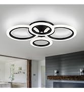Vikaey Modern LED Flush Mount Ceiling Light, 4 Rings Black Close to Ceiling Light Fixtures, Kitch...