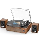 Record Player with External Bookshelf Speakers Belt-Drive Vintage Turntable for Vinyl Records Pas...