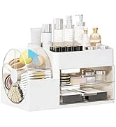 Medium Makeup Organizer with A 5-section 360 Rotating Case, 2 Drawers for Cosmetics or Hair Acces...
