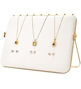 Elsjoy Velvet Necklace Display Stand, Beige &amp; Gold Necklace Jewelry Showcase Holder, Metal Hangin...