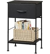 WLIVE Black Nightstand, Bedside Table with Fabric Storage Drawer, Open Wood Shelf, Night Stand fo...