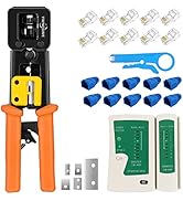 Ethernet Crimper Kit RJ45 Cat6 Cat5e Crimping Tool Pass Thru with 10PCS RJ45 Cat6 Pass Through Co...