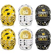 JarThenaAMCS 300Pcs Graduation Cupcake Liners Congrats Grad Yellow White Black Multicolored Paper...
