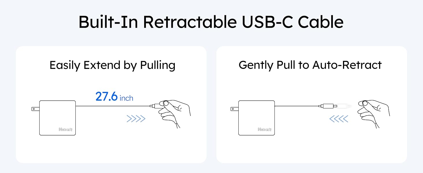 65W Retractable USB C Charger Block