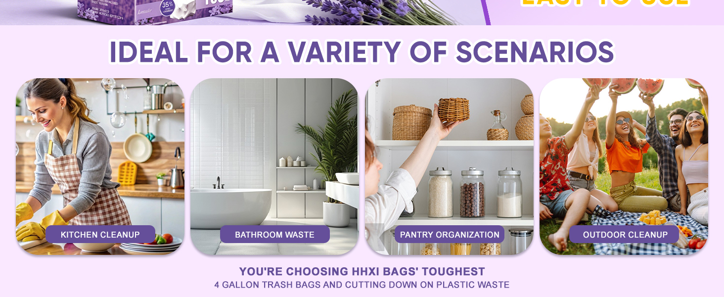 YOU&amp;#39;RE CHOOSING HHXIBAGS&amp;#39; TOUGHEST 4 GALLON TRASH BAGS AND CUTTING DOWN ON PLASTIC WASTE