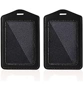 Larpur Pack of 2 Genuine Leather Badge Holders with 1 Clear ID Window, Vertical ID Card Holders f...