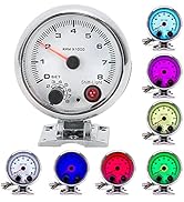 Car Tachometer 3.75in 0-8000 RPM 7 Color Background Lights Tacho Gauge for 4/6/8 Cylinder 12V Gas...