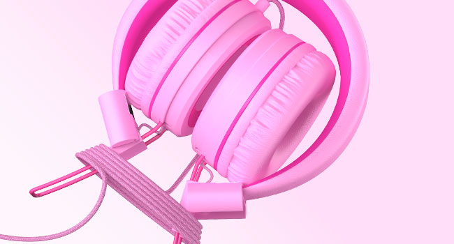 pink wired headphones kids