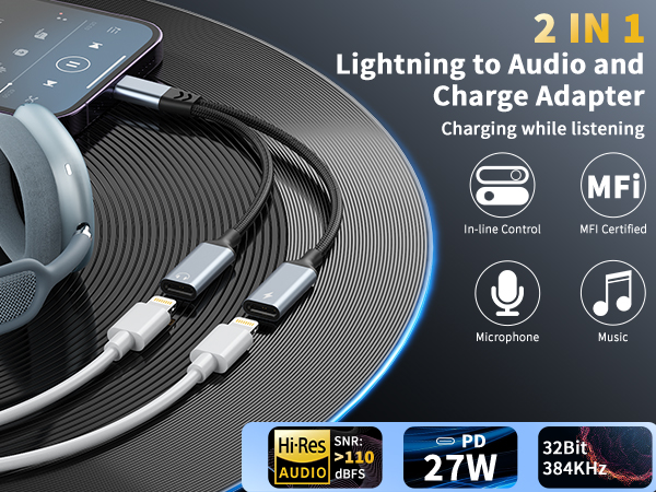 lightning to audio and charge adapter