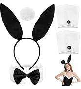 Voiiake Bunny Ears Headband, Bow Tie, Cuffs, and Tail - Bunny Costume Accessories for Women - Hal...