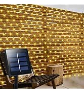 Solar Powered Net Lights 200 LED 9.8Ft x 6.6Ft Bush Light Dark Green Wire Auto On/Off 8 Modes Out...