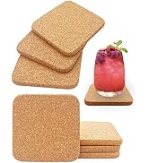 KITLAB Cork Coasters for Drinks, 8 Pcs Square Extra Thick Absorbent Cork Coaster Sets, Round Edge...