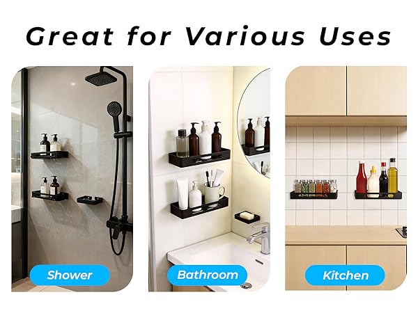 shower caddy adhesive, matte black shower shelves adhesive are great for shower, bathroom, kitchen
