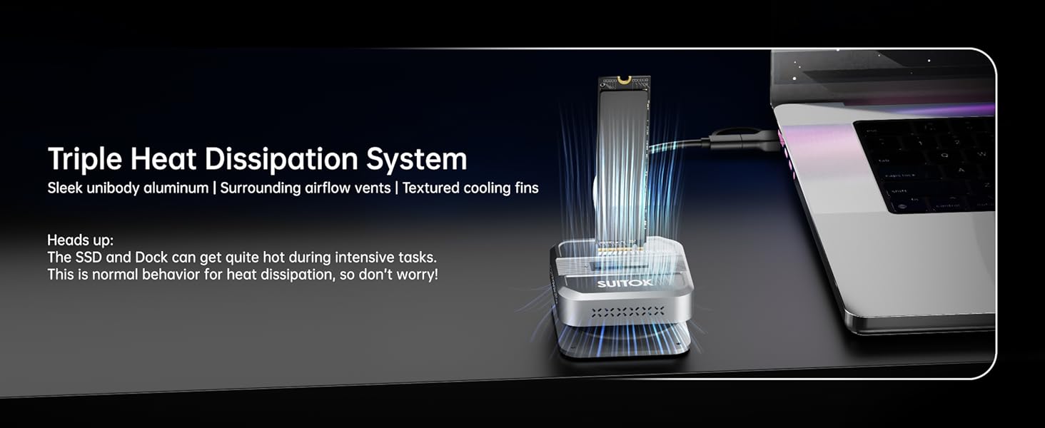 M.2 dock with three-sided ventilation holes and aluminum alloy shell for heat dissipation.
