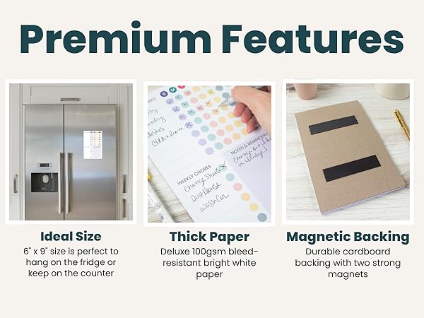 perfect size thick paper magnetic backing easy tear off premium design features