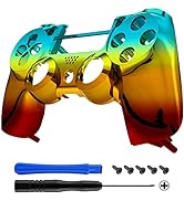 eXtremeRate Tri-Color Gradient Replacement Faceplate Cover, Chrome Cyan Gold Red Front Housing Sh...