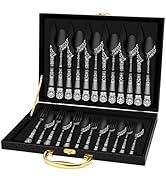 EUIRIO 30PCS Black Silverware Set for 6, Stainless Steel Flatware Set with Storage Box, Cutlery S...