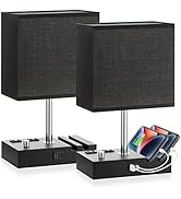 Fully Dimmable Bedside Lamps for Bedroom with USB C Ports, Kakanuo Black USB Table Lamp Set of 2,...