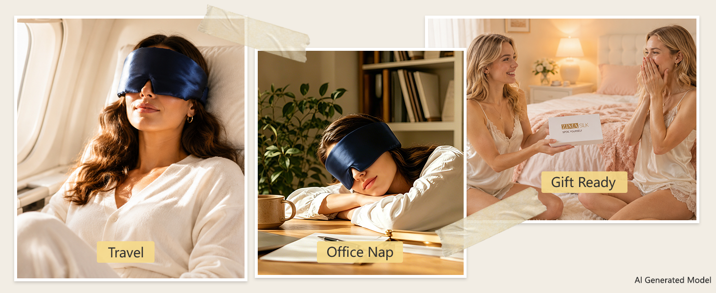 Unisex silk sleep mask, perfect for travel, airplane, hotel and outdoor rest.