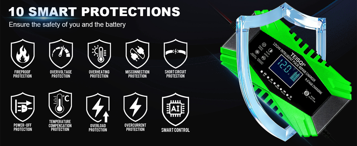 10 SMART PROTECTIONS, Ensure the safety of you and the battery