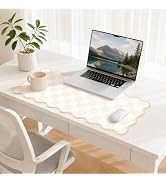 DAWNTREES Scalloped Desk Mat, 36"x17" PU Leather Keyboard and Mouse Pad | Non-Slip, Waterproof &amp; ...