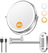 Auxmir 1X/30X Wall Mounted Lighted Makeup Mirror, 8" Rechargeable Double-Sided Magnifying Mirror ...