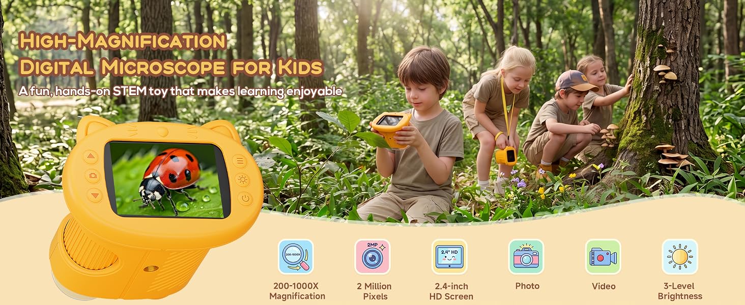 1000X Digital Microscope for Kids Handheld Mini Pocket Microscope 2MP Camera, STEM Educational Toy