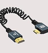 Thsucords 8K Right Angle Mini HDMI to HDMI Coiled Cable 3FT, 90 Degree HDMI to Mini HDMI Male to ...