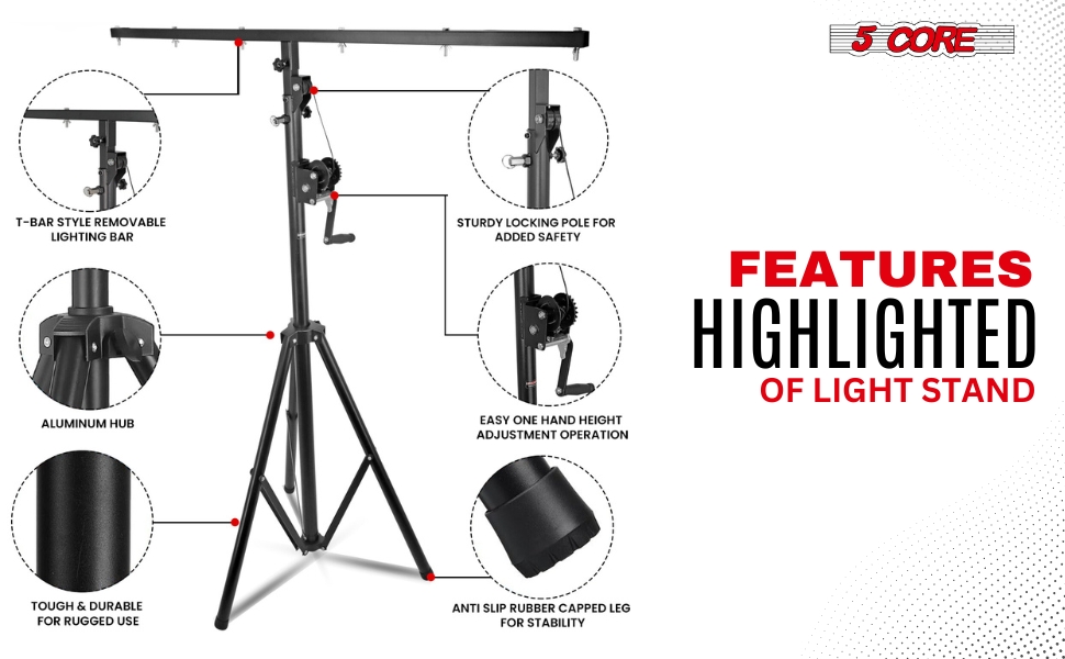 5Core DJ Light Stand Crank up Adjustable 39-100 Inch T bar Stage Lights Stands