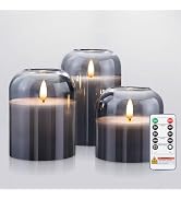 Homemory Glass Flameless Candles, Battery Operated Plliar Candles Realistic Flickering, LED Elect...