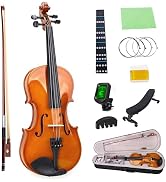 NANYI Size 4/4 beginner first violin Set, Natural Solid Wood Beginner Violin with Shoulder Rest, ...