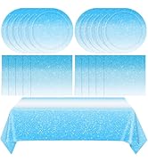 41Pcs Ombre Blue Party Supplies Disposable Tableware Set Gradient Light Blue Paper Plates Napkins...