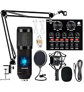 Podcast Equipment Bundle, BM-800 Mic Kit with Live Sound Card, Adjustable Mic Suspension Scissor ...