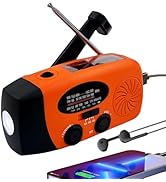 5000mAh Weather Emergency Radio, Portable Solar AM/FM/NOAA Hand Crank Radio, Cell Phone Charger w...