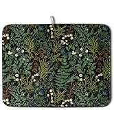 Black Sage Green Plant Dish Drying Mat for Kitchen Counter Vintage Botanic Fern Leaves Floral Dis...
