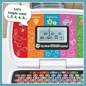 Let’s recycle cans! 1, 2, 3, 4, 5…. Kid presses the star button 5 times.