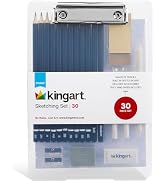 KINGART 30-Piece Sketching Set with Drawing Board Case (122D), Art Supplies with Pencils, Charcoa...