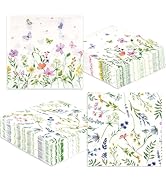 100Pcs Wildflower Cocktail Napkins, 2-Ply Spring Floral Paper Napkins, Disposable Guest Hand Towe...