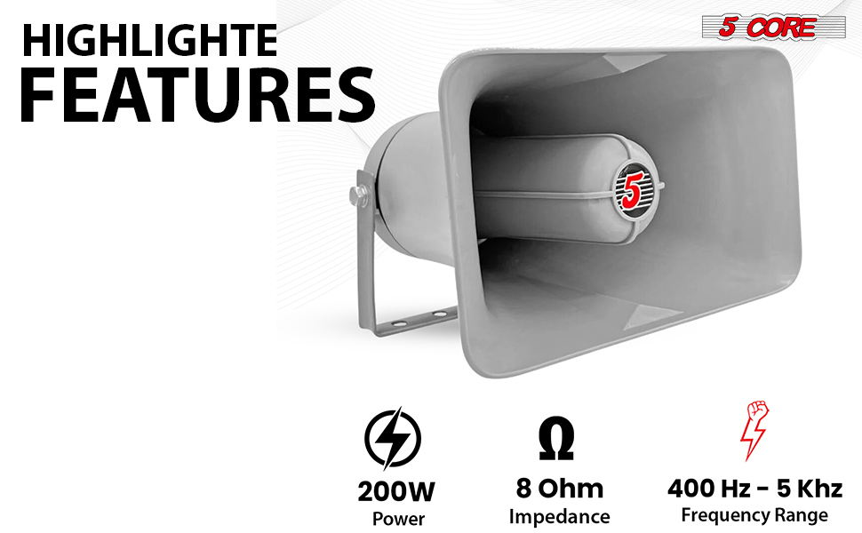 5 Core PA Speaker 12 Inch 350W Peak Bull Horn Loud Audio Indoor Outdoor Speakers